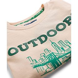 Pine Kids Cotton Knit Half Sleeves T-Shirt With New York Print - Beige