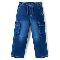 Pine Kids Denim Woven Full Length Washed Jeans With Cargo Pockets - Navy Blue