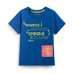 Pine Kids Cotton Knit Half Sleeves T-Shirt with Text Print - Blue