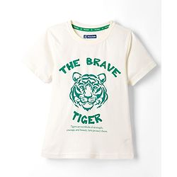 Pine Kids Cotton Knit Half Sleeves T-Shirt With Tiger Print - White