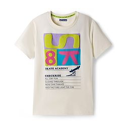 Pine Kids Cotton Knit Half Sleeves T-Shirt With Text Print - White