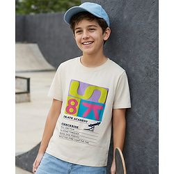 Pine Kids Cotton Knit Half Sleeves T-Shirt With Text Print - White