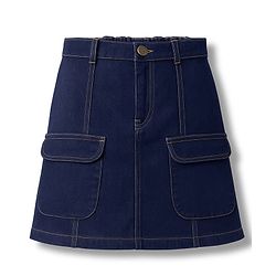 Pine Kids Denim Woven Solid Color Skirt with Pocket - Navy Blue