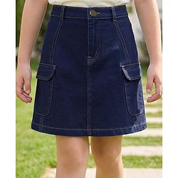 Pine Kids Denim Woven Solid Color Skirt with Pocket - Navy Blue