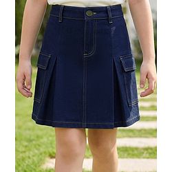 Pine Kids Denim Woven  Solid Color Skirt with Pocket - Navy Blue