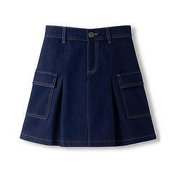 Pine Kids Denim Woven  Solid Color Skirt with Pocket - Navy Blue