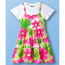Pine Kids Cotton Knit Frock & Half Sleeves Inner Tee With Floral Print - Multicolor
