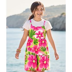 Pine Kids Cotton Knit Frock & Half Sleeves Inner Tee With Floral Print - Multicolor