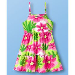 Pine Kids Cotton Knit Frock & Half Sleeves Inner Tee With Floral Print - Multicolor