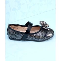 Pine Kids Velcro Closure Closed Toe Ballerina with Bow Applique - Black