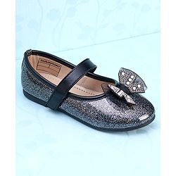 Pine Kids Velcro Closure Closed Toe Ballerina with Bow Applique - Black