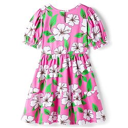 Pine Kids Cotton Knit Half Sleeves Frock With Floral Print - Pink