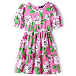 Pine Kids Cotton Knit Half Sleeves Frock With Floral Print - Pink