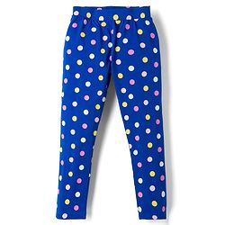 Pine Kids Cotton Lycra Knit Full Length Polka Dots Printed Leggings - Blue