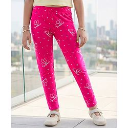 Pine Kids Cotton Lycra Knit Full Length Leggings With Polka Dots - Fuschia
