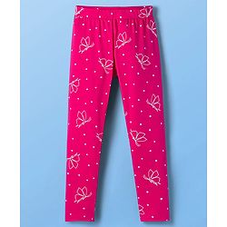 Pine Kids Cotton Lycra Knit Full Length Leggings With Polka Dots - Fuschia