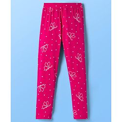 Pine Kids Cotton Lycra Knit Full Length Leggings With Polka Dots - Fuschia