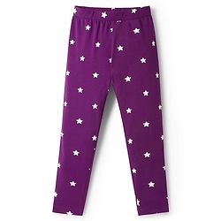 Pine Kids Cotton Lycra Knit Full Length Star Printed Leggings - Purple