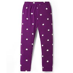Pine Kids Cotton Lycra Knit Full Length Star Printed Leggings - Purple
