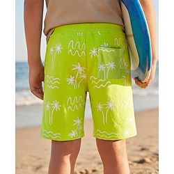 Pine Kids Looper Knit Shorts With Tree Print - Lime Green