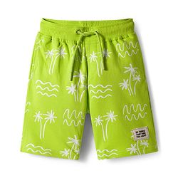Pine Kids Looper Knit Shorts With Tree Print - Lime Green