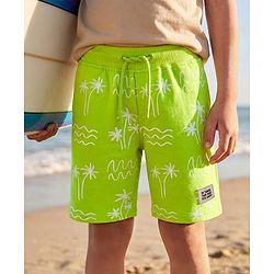 Pine Kids Looper Knit Shorts With Tree Print - Lime Green