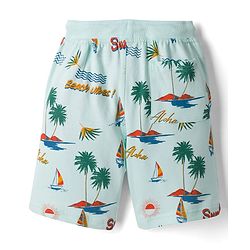 Pine Kids Looper Knit Shorts with Beach Theme Print - Sea Green