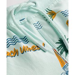 Pine Kids Looper Knit Shorts with Beach Theme Print - Sea Green