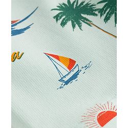 Pine Kids Looper Knit Shorts with Beach Theme Print - Sea Green