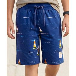 Pine Kids Looper Shorts with Nautical Theme Print - Navy Blue