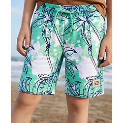 Pine Kids Looper Knit Knee Length Shorts with Tropical Theme Print - Multicolor