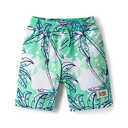 Pine Kids Looper Knit Knee Length Shorts with Tropical Theme Print - Multicolor
