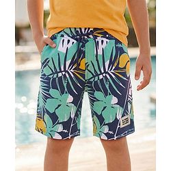 Pine Kids Looper Shorts with Tropical Theme Print - Multicolor