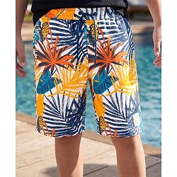 Pine Kids Looper Shorts With Leaf Print - White