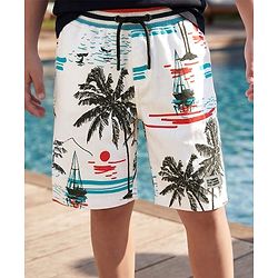 Pine Kids Looper Shorts With Beach Theme Print - White