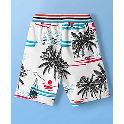 Pine Kids Looper Shorts With Beach Theme Print - White