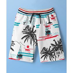Pine Kids Looper Shorts With Beach Theme Print - White
