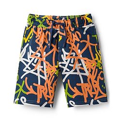 Pine Kids Looper Knit Knee Length Printed Shorts - Navy Blue & White