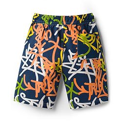 Pine Kids Looper Knit Knee Length Printed Shorts - Navy Blue & White
