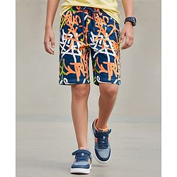 Pine Kids Looper Knit Knee Length Printed Shorts - Navy Blue & White
