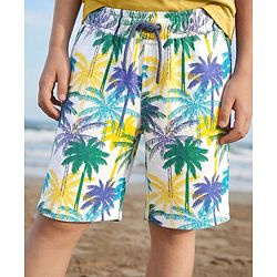 Pine Kids Looper Shorts With Palm Tree Print - White