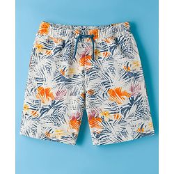 Pine Kids Looper Shorts With Leaf Print - Off White