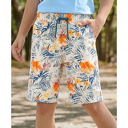 Pine Kids Looper Shorts With Leaf Print - Off White