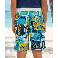 Pine Kids Looper Shorts with Beach Theme Print - Multicolor