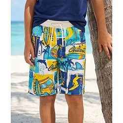 Pine Kids Looper Shorts with Beach Theme Print - Multicolor