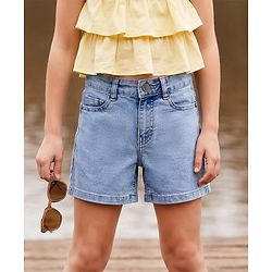 Pine Kids Cotton Woven Solid Shorts - Blue