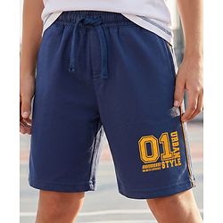 Pine Kids Looper Knit Knee Length Text Printed Short - Navy Blue