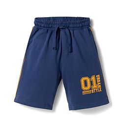 Pine Kids Looper Knit Knee Length Text Printed Short - Navy Blue