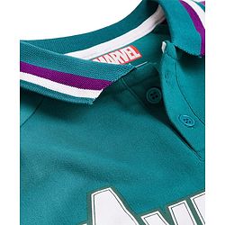 Pine Kids Marvel Terry Knit Drop Shoulder Full Raglan Sleeves Oversized Polo T-Shirt & Lounge Pant Set with Avengers Graphic - Teal Blue
