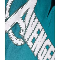 Pine Kids Marvel Terry Knit Drop Shoulder Full Raglan Sleeves Oversized Polo T-Shirt & Lounge Pant Set with Avengers Graphic - Teal Blue